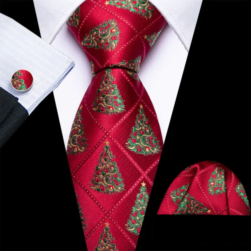 Barry Wang Silk Red Green Christmas Tree Plaid Designer Necktie Set for Men sold by Barrywang