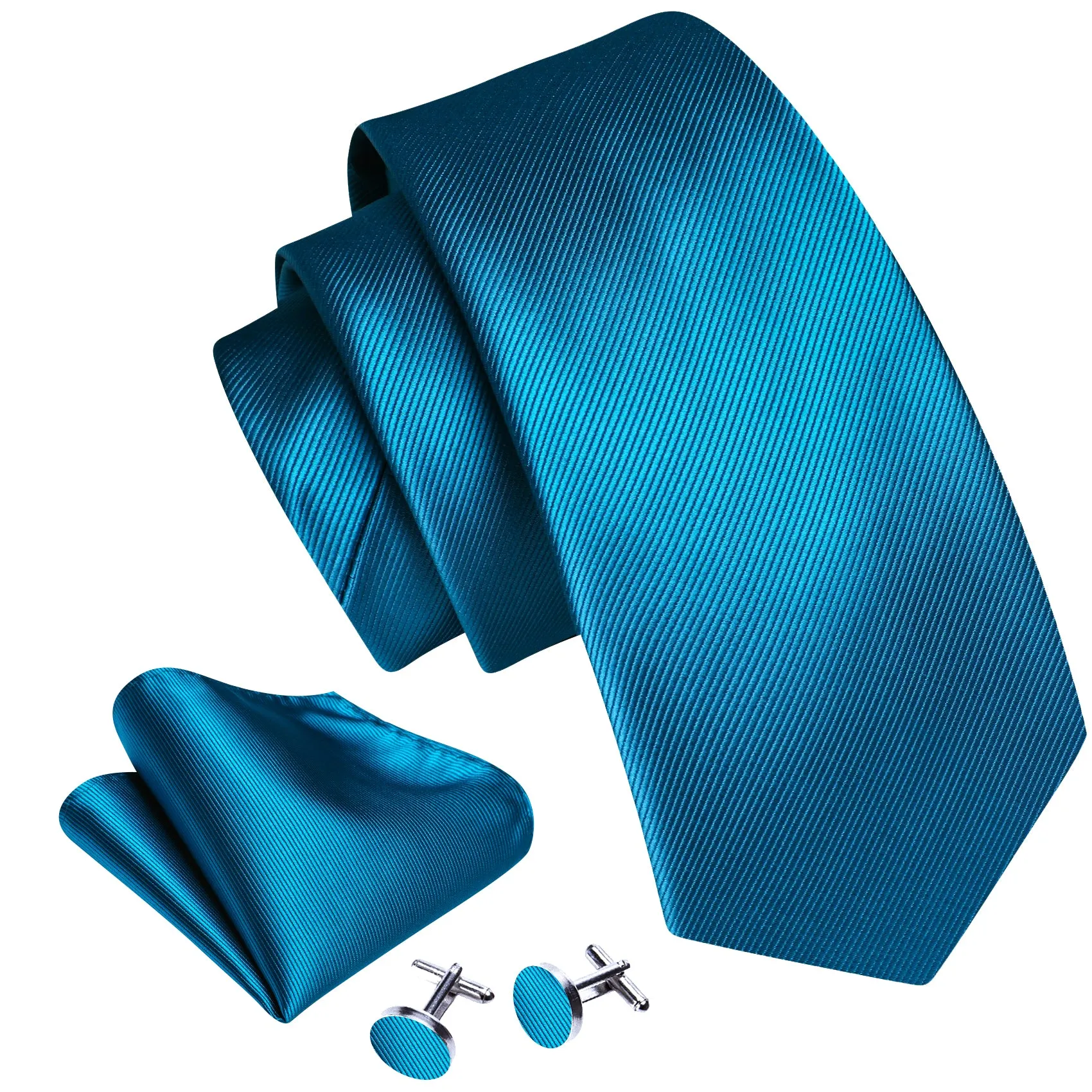 Barry Wang Deep Sky Blue Solid Silk Necktie Handkerchief Cufflinks Set sold by Barrywang product image thumbnail 4
