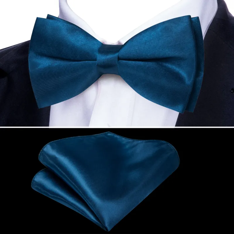 Barry. Wang Silk Bowtie Dark Cerulean Blue Solid Mens Pre-tied Bow Tie Set sold by Barrywang