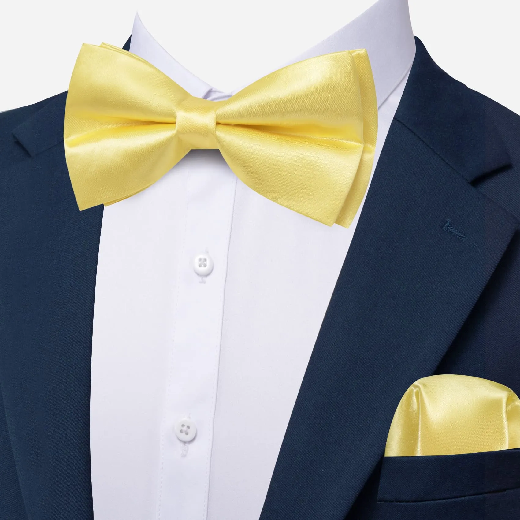 Barry. Wang Silk Bowtie Flavescent Yellow Solid Mens Pre-tied Bow Tie Set sold by Barrywang product image thumbnail 2