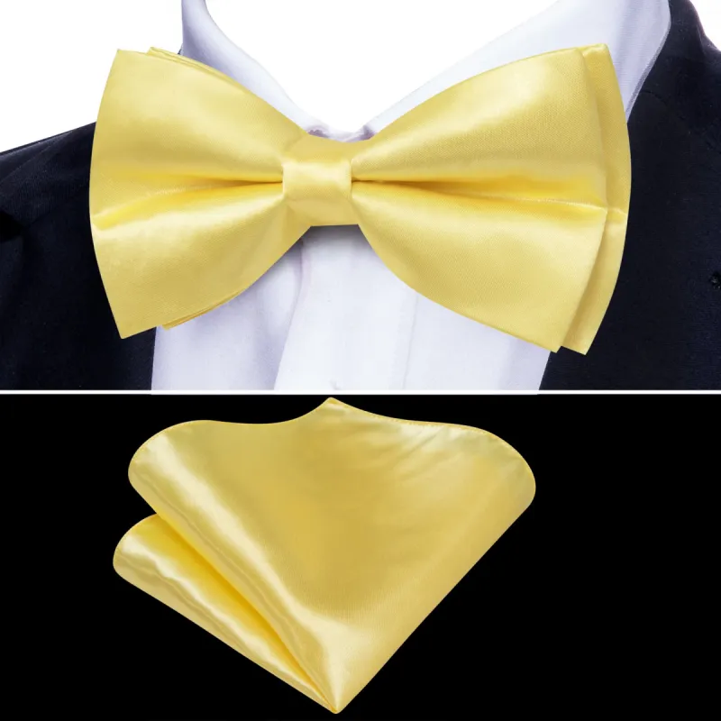 Barry. Wang Silk Bowtie Flavescent Yellow Solid Mens Pre-tied Bow Tie Set sold by Barrywang