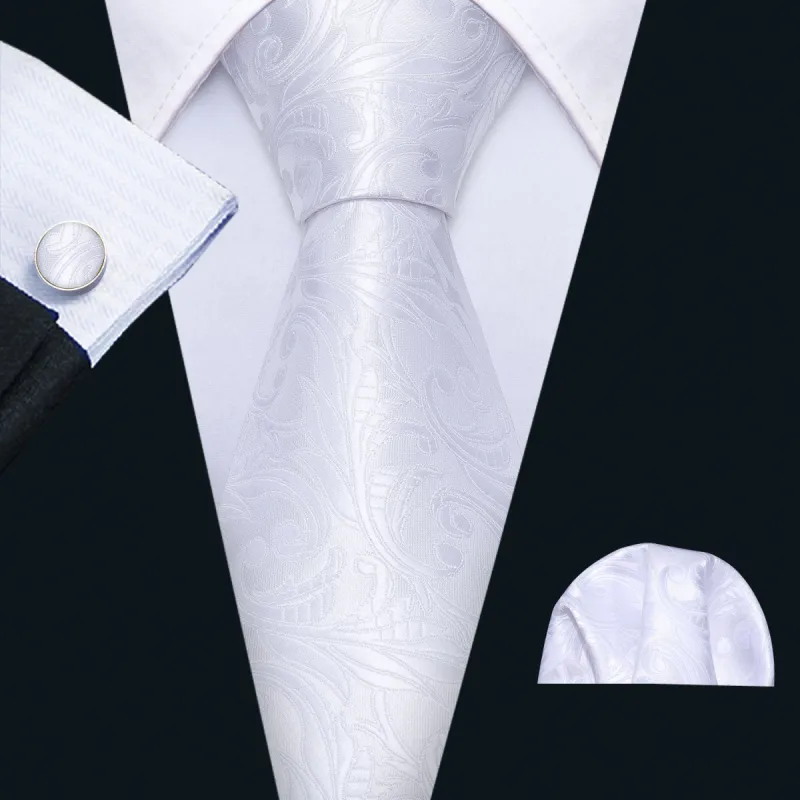 Barry. Wang Silver White Floral Tie Pocket Square Cufflinks Set sold by Barrywang