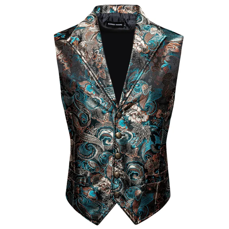 Luxury Men's Blue Brown Paisley Silk V-Neck Waistcoat Vest sold by Barrywang
