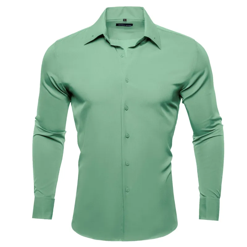Barry.wang Sea Green Solid Silk Shirt sold by Barrywang