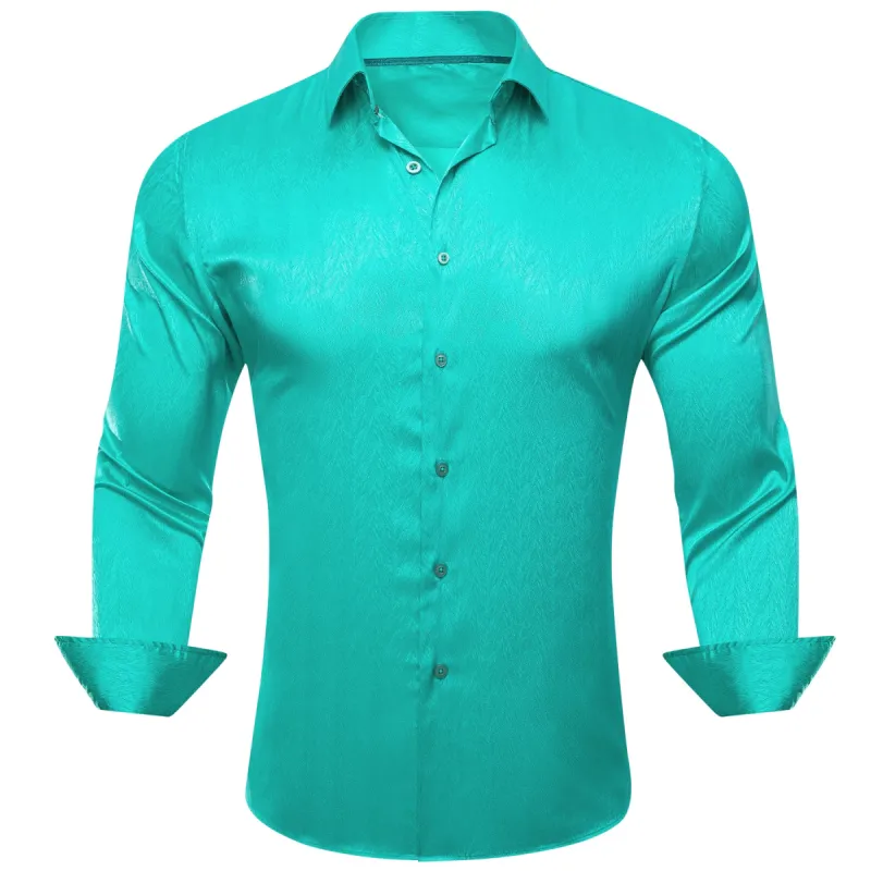 Barry.wang Aqua Solid Silk Men's Shirt sold by Barrywang