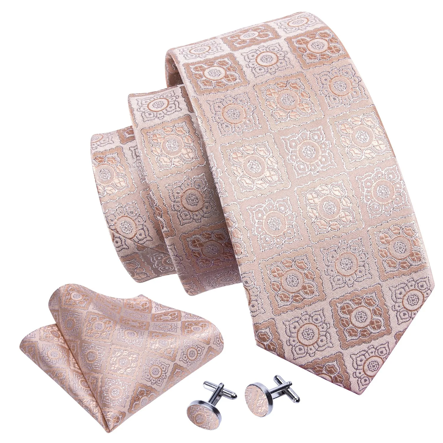 Silver Pink Plaid Tie Pocket Square Cufflinks Set sold by Barrywang product image thumbnail 4