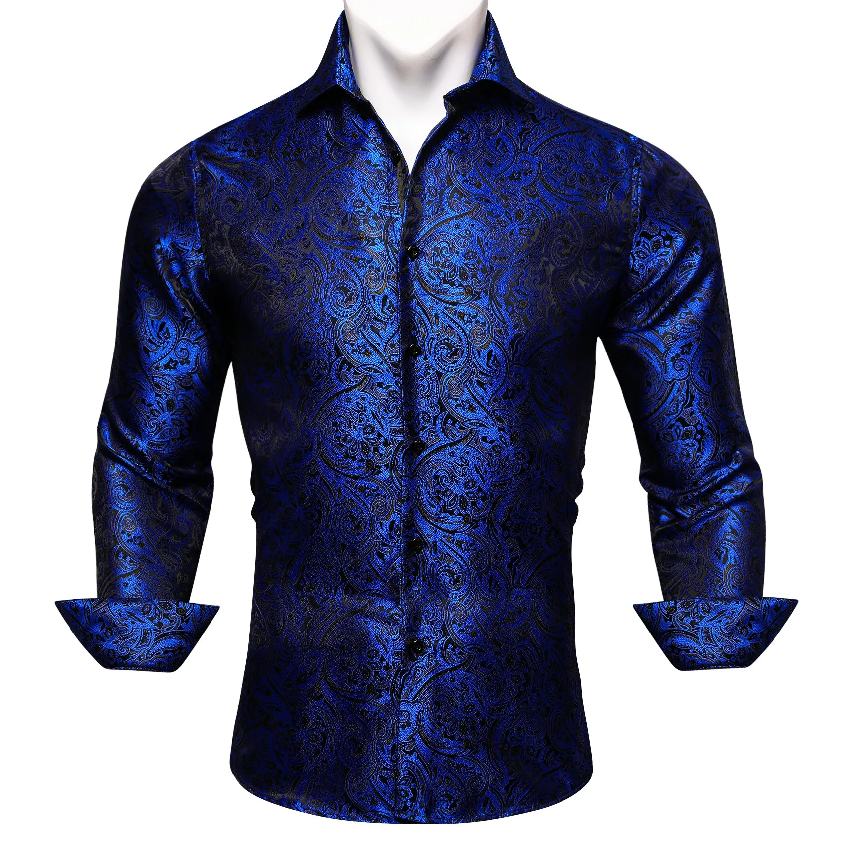 Barry.wang Blue Paisley Silk Men's Shirt sold by Barrywang product image thumbnail 3