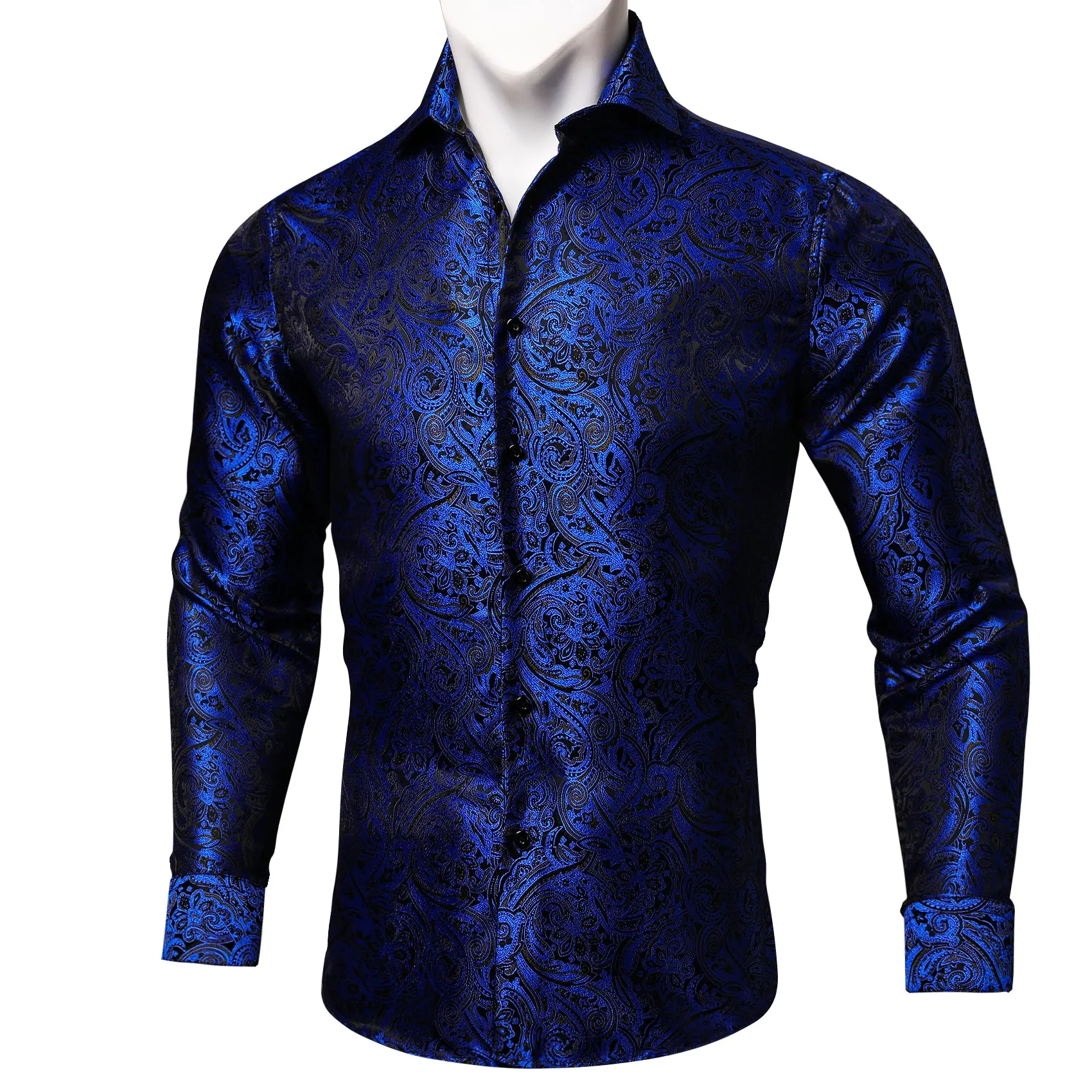 Barry.wang Blue Paisley Silk Men's Shirt sold by Barrywang product image thumbnail 2