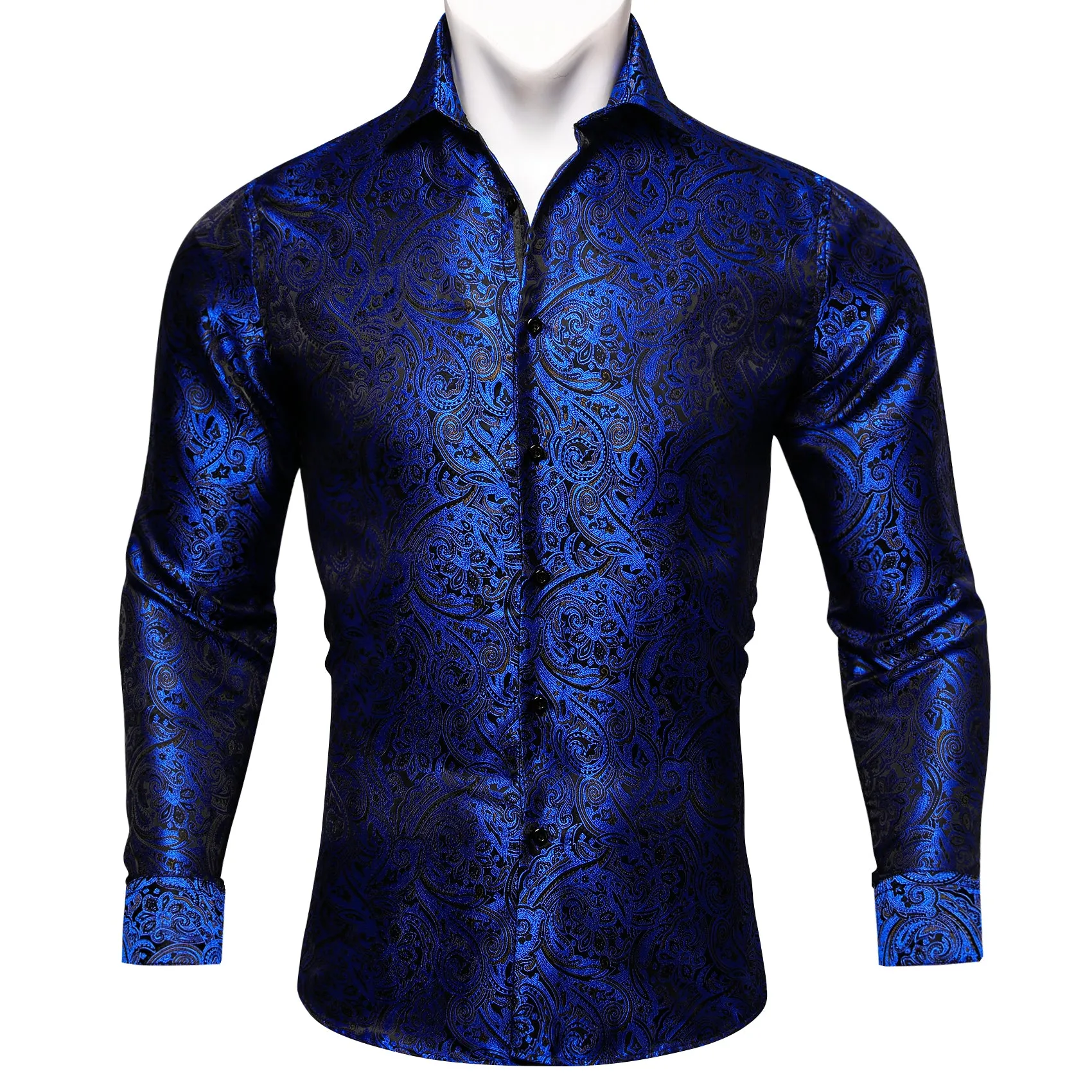 Barry.wang Blue Paisley Silk Men's Shirt sold by Barrywang