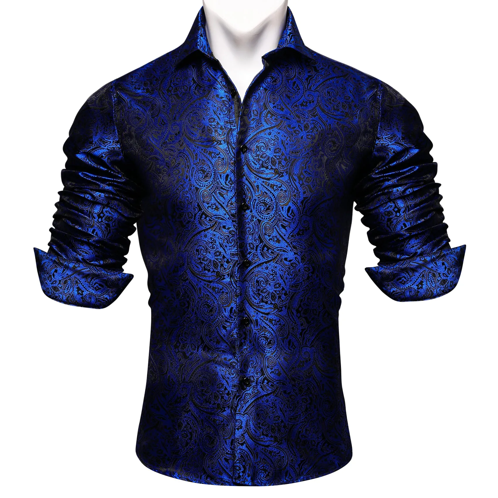 Barry.wang Blue Paisley Silk Men's Shirt sold by Barrywang product image thumbnail 5