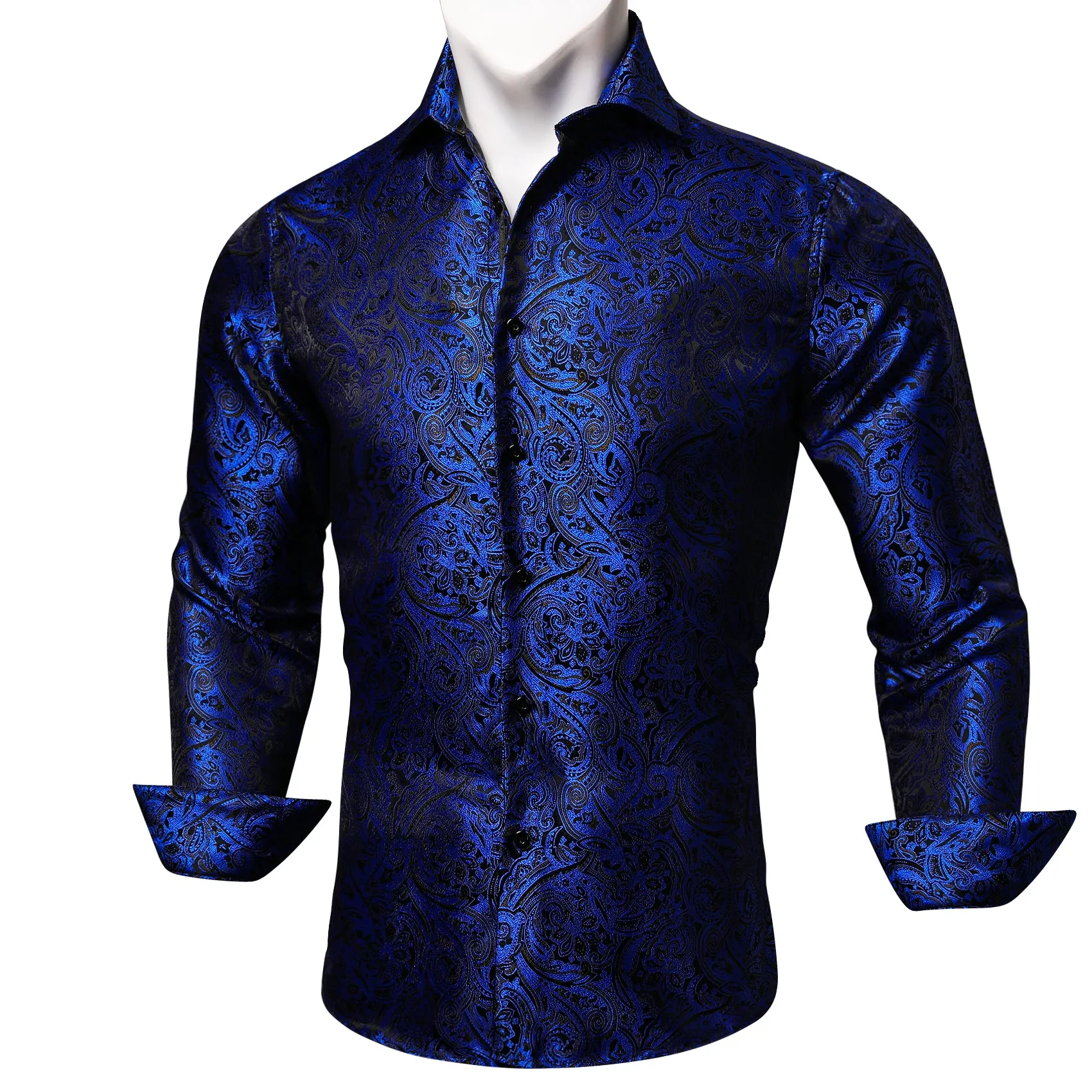 Barry.wang Blue Paisley Silk Men's Shirt sold by Barrywang product image thumbnail 4