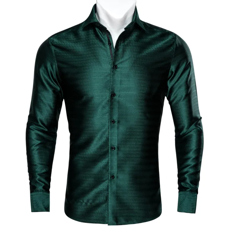 Black Friday Deal Barry Wang Button Down Shirt Green Solid Silk Green Shirt for Men sold by Barrywang