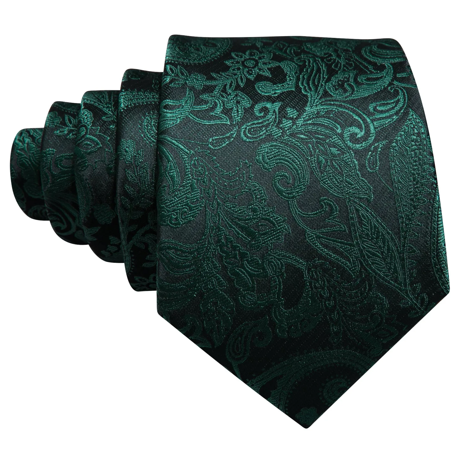 Black Friday Deal Barry Wang Dark Green TIe Black Paisley Silk Tie Hanky Cufflinks Set sold by Barrywang product image thumbnail 3