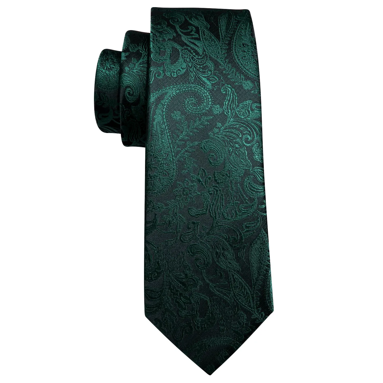 Black Friday Deal Barry Wang Dark Green TIe Black Paisley Silk Tie Hanky Cufflinks Set sold by Barrywang product image thumbnail 4