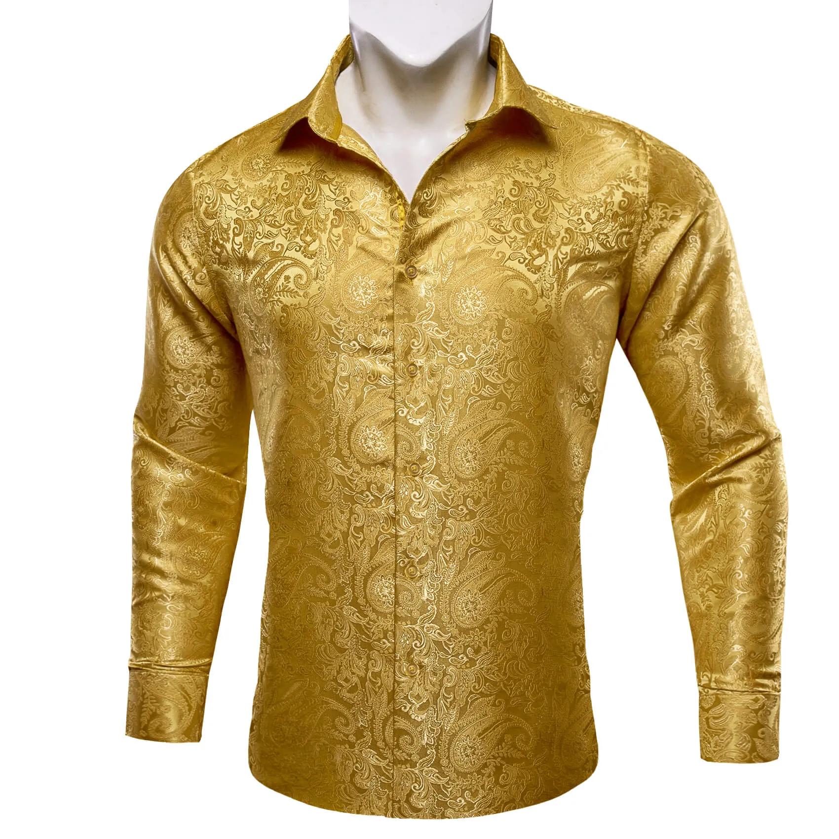 Barry Wang Men's Shirt Golden Jacquard Paisley Silk Long Sleeve Shirt sold by Barrywang product image thumbnail 2