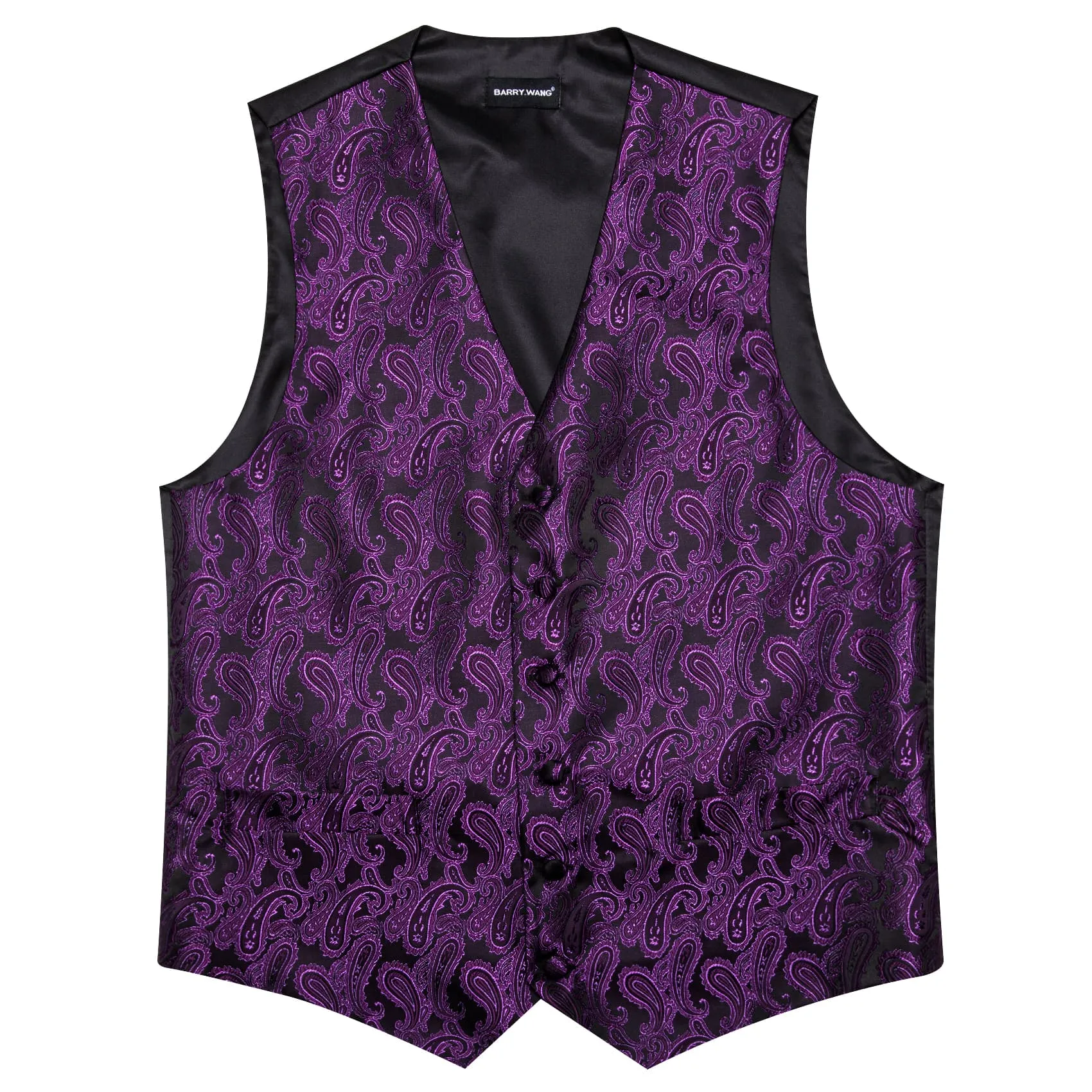 Barry Wang Mens Vest Set Dark Purple Black Paisley V-Neck Waistcoat sold by Barrywang product image thumbnail 4