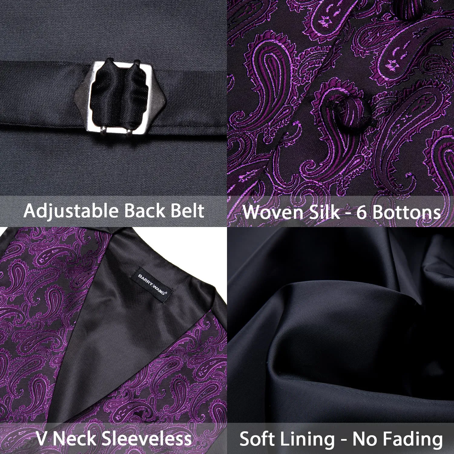 Barry Wang Mens Vest Set Dark Purple Black Paisley V-Neck Waistcoat sold by Barrywang product image thumbnail 5