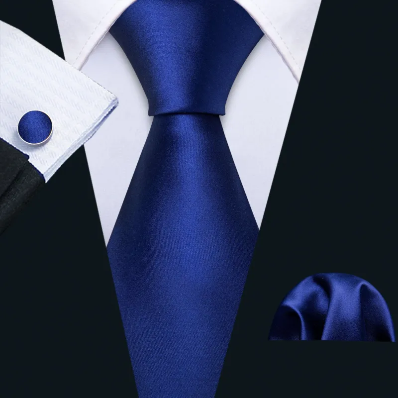 Cyber Monday Flash Sale Barry Wang Blue Tie Solid Silk Tie Hanky Cufflinks Set Classic Hot sold by Barrywang