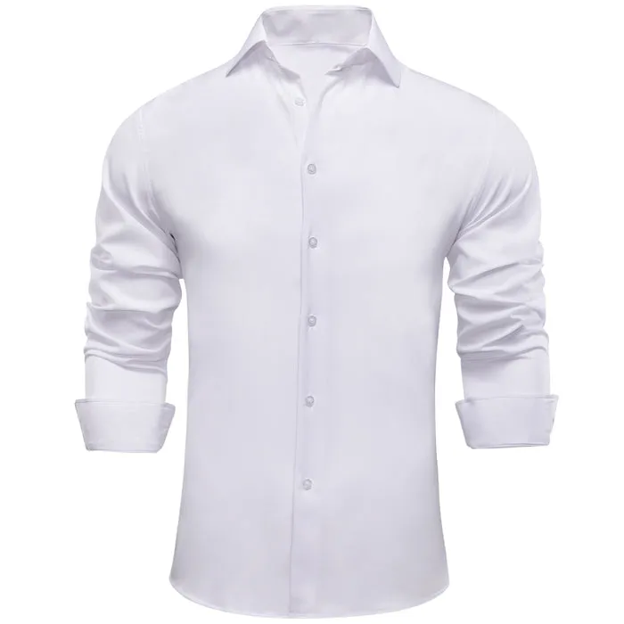 Barry. Wang Plain Solid Pure White Shirt Silk Button Dress Collar Shirt sold by Barrywang