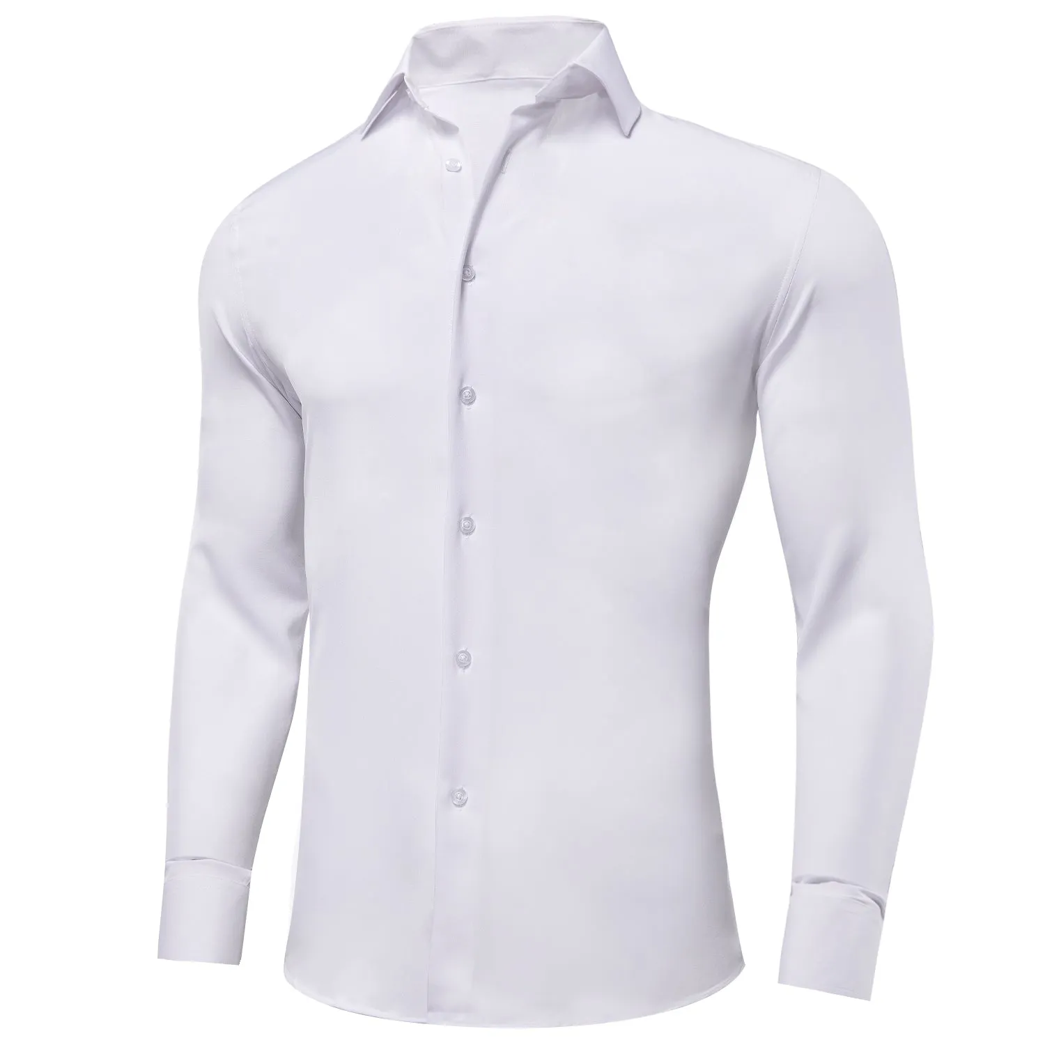 Barry. Wang Plain Solid Pure White Shirt Silk Button Dress Collar Shirt sold by Barrywang product image thumbnail 2