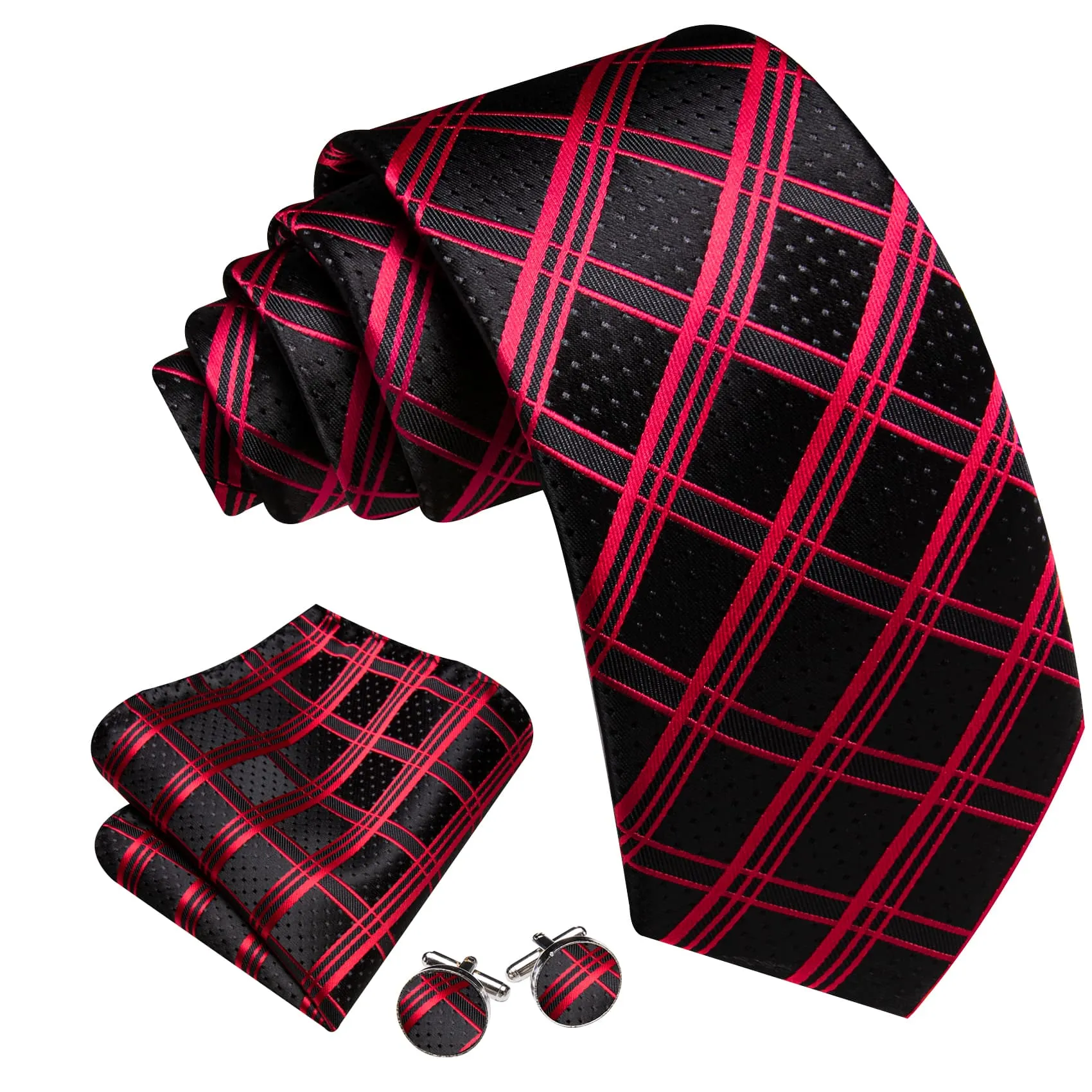 Barry Wang Black Tie Red Pinstripes Jacquard Men's Striped Necktie Set sold by Barrywang product image thumbnail 2