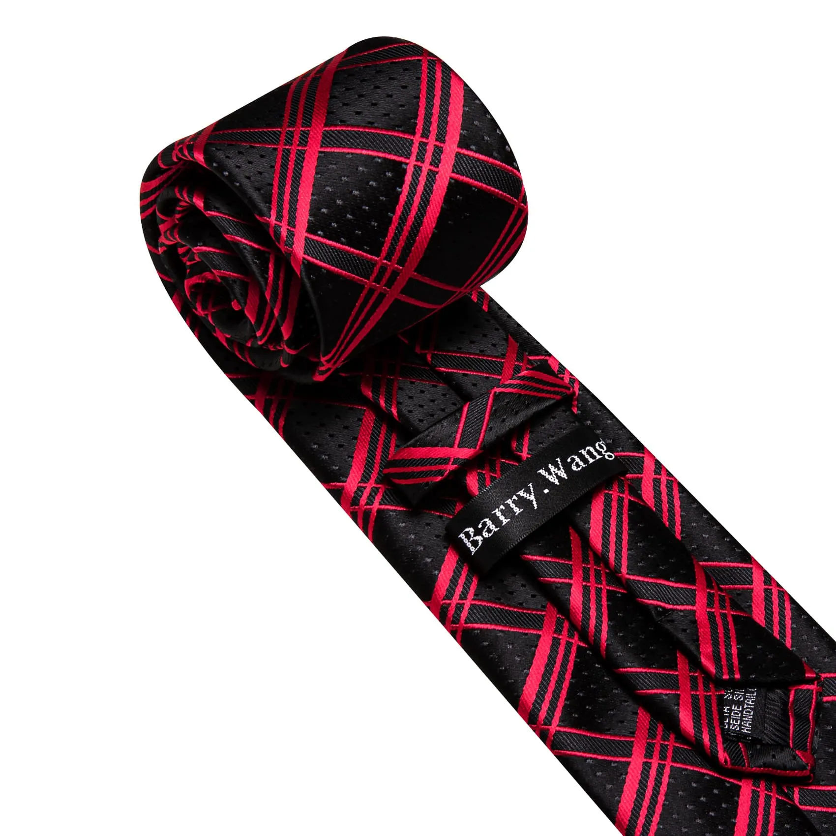 Barry Wang Black Tie Red Pinstripes Jacquard Men's Striped Necktie Set sold by Barrywang product image thumbnail 5