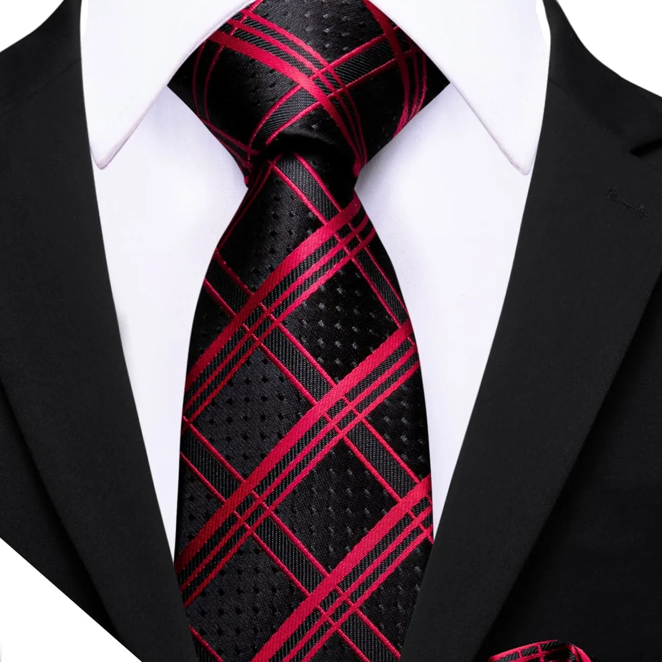 Barry Wang Black Tie Red Pinstripes Jacquard Men's Striped Necktie Set sold by Barrywang product image thumbnail 3