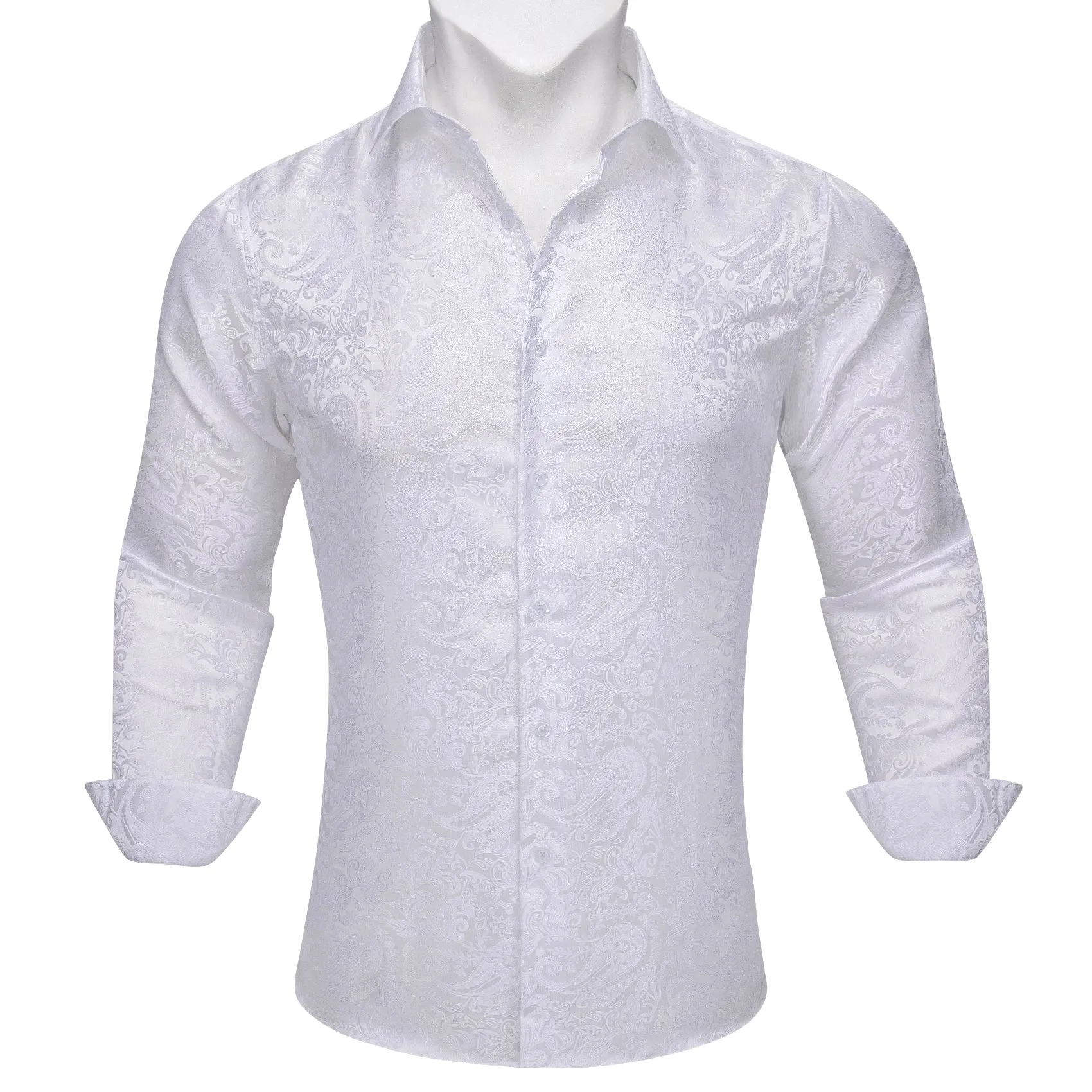 Barry.wang Fashion White Paisley Silk Men's Shirt sold by Barrywang product image thumbnail 2
