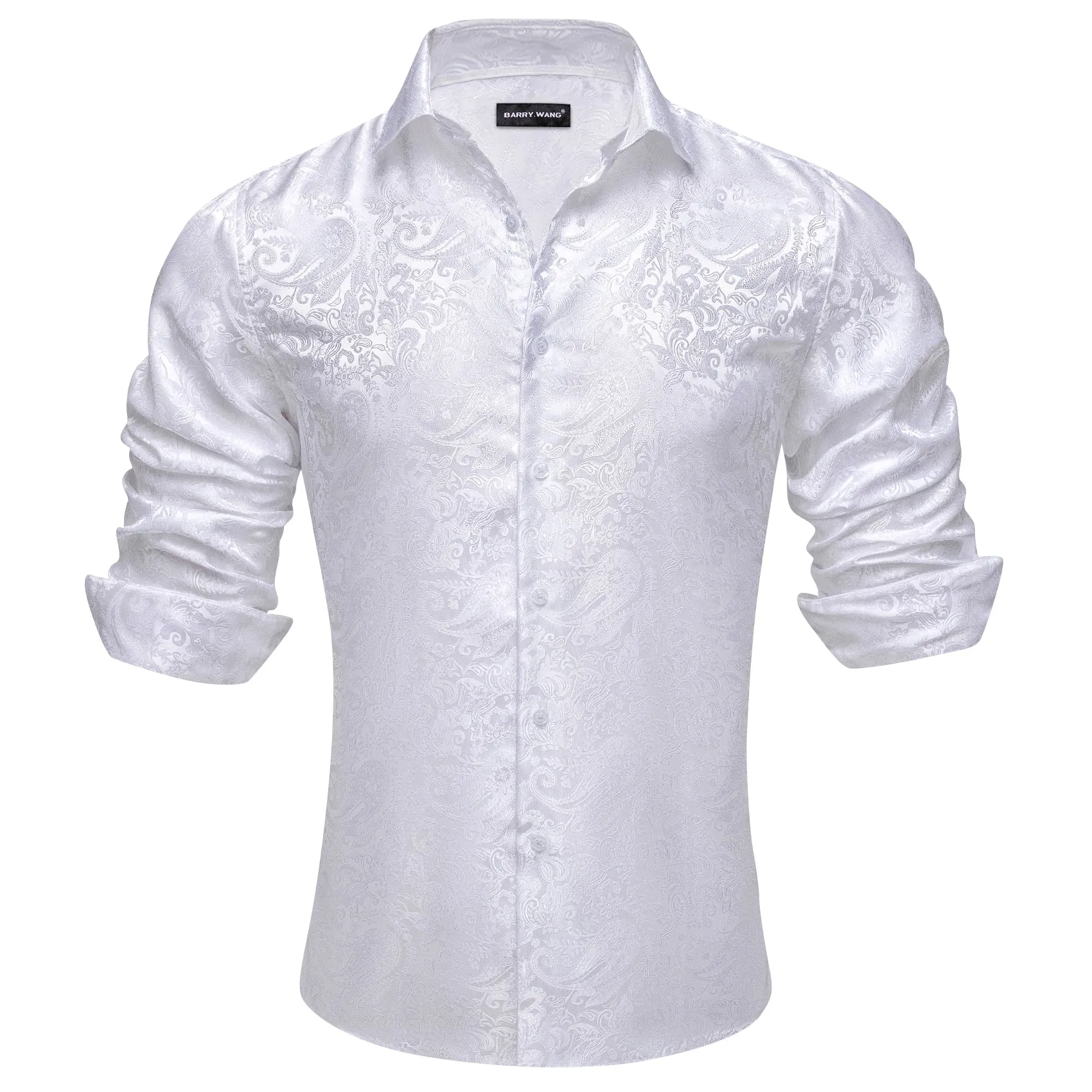 Barry.wang Fashion White Paisley Silk Men's Shirt sold by Barrywang product image thumbnail 4