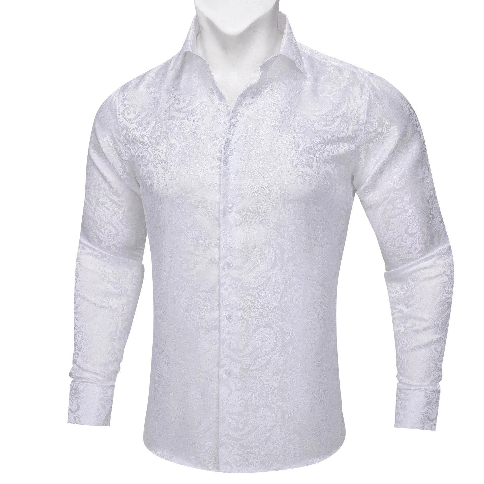 Barry.wang Fashion White Paisley Silk Men's Shirt sold by Barrywang product image thumbnail 3