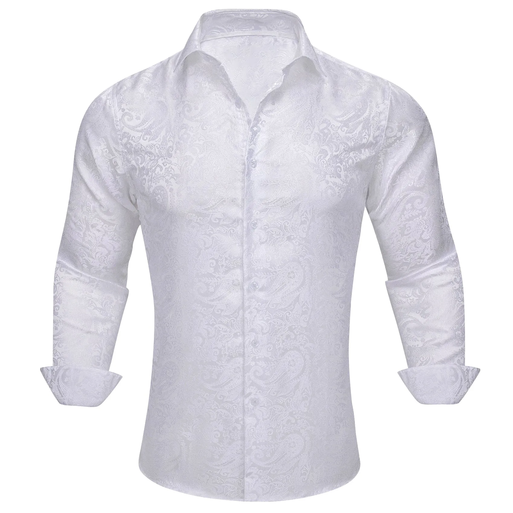 Barry.wang Fashion White Paisley Silk Men's Shirt sold by Barrywang