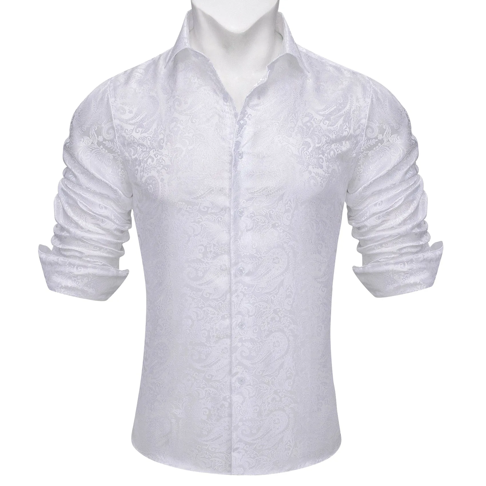 Barry.wang Fashion White Paisley Silk Men's Shirt sold by Barrywang product image thumbnail 5