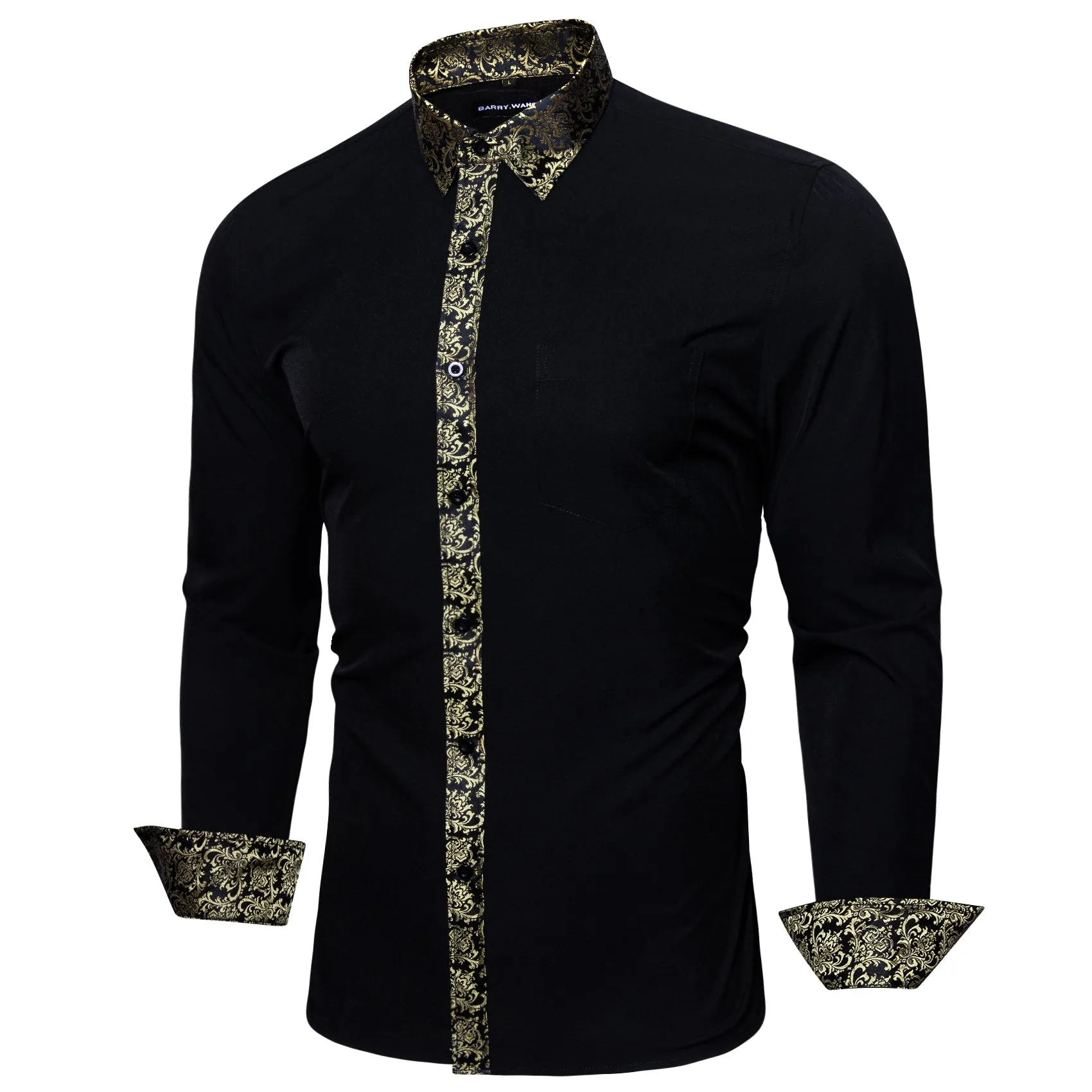Barry.wang Button Down Shirt Black Gold Splicing Men's Business Shirt sold by Barrywang product image thumbnail 2