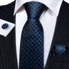 Blue Black Plaid Silk Tie Handkerchief Cufflinks Set sold by Barrywang