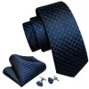 Blue Black Plaid Silk Tie Handkerchief Cufflinks Set sold by Barrywang