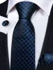 Blue Black Plaid Silk Tie Handkerchief Cufflinks Set sold by Barrywang