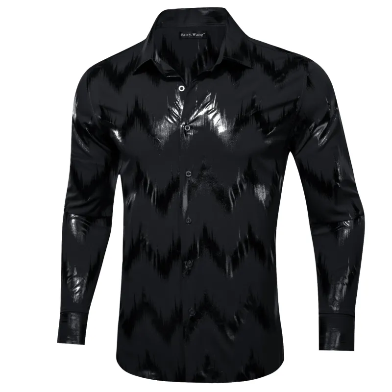 Barry.wang Stylish Shirt Bronzing Printing Black Men's Shirt sold by Barrywang