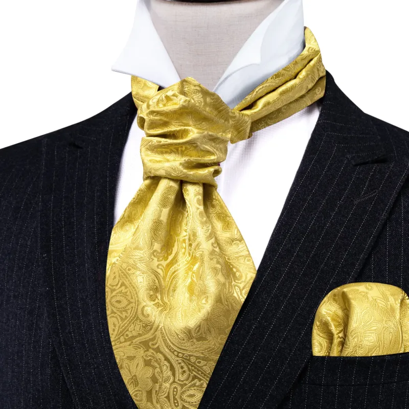Barry. Wang Yellow Paisley Silk Ascot Tie Handkerchief Cufflinks Set sold by Barrywang