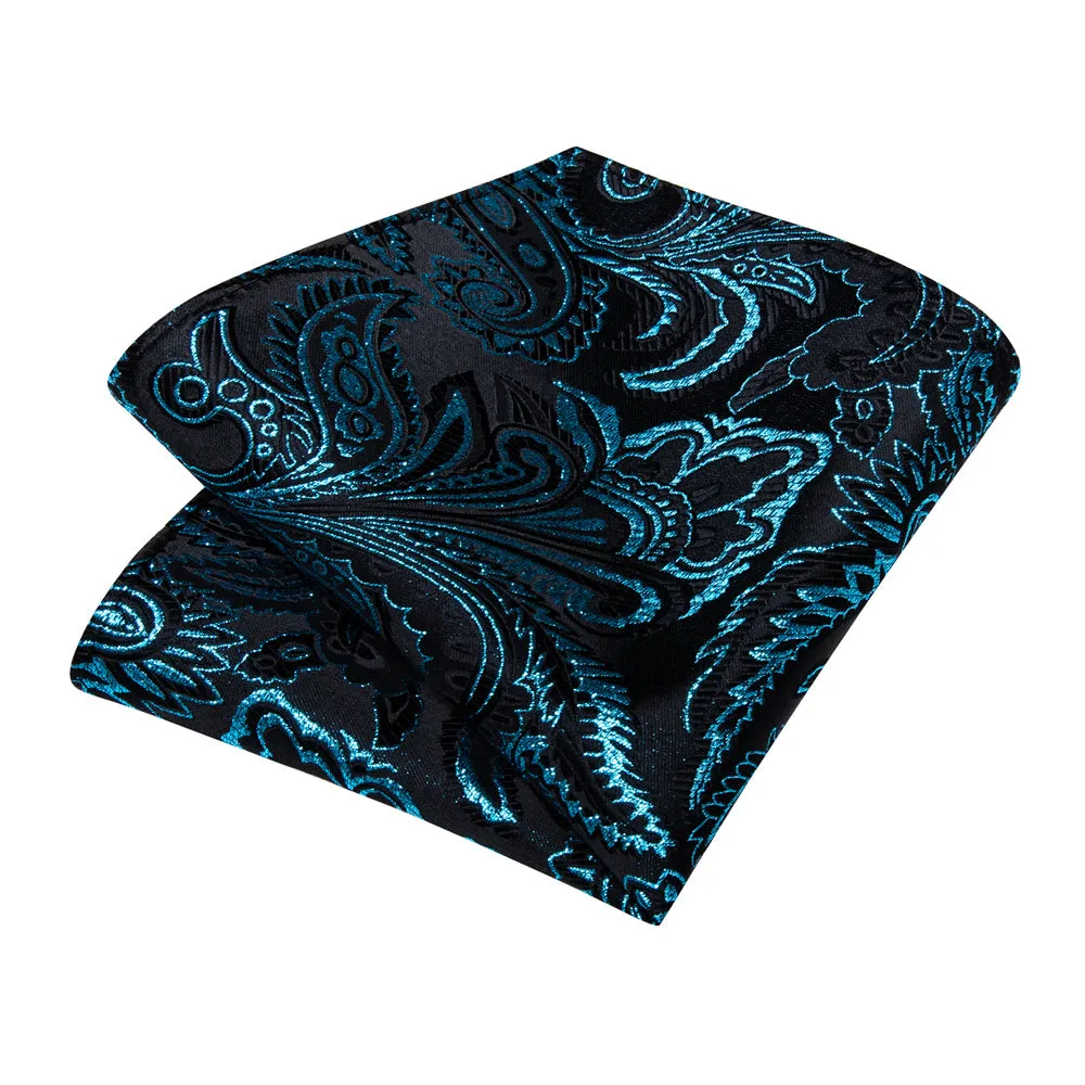 Barry.Wang Teal Paisley Silk Necktie Pocket Square Cufflinks Set sold by Barrywang product image thumbnail 4