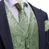 Barry. Wang Sage Green Paisley Wedding Vest V-Neck Silk Suit Waistcoat sold by Barrywang