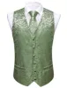 Barry. Wang Sage Green Paisley Wedding Vest V-Neck Silk Suit Waistcoat sold by Barrywang