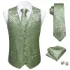 Barry. Wang Sage Green Paisley Wedding Vest V-Neck Silk Suit Waistcoat sold by Barrywang