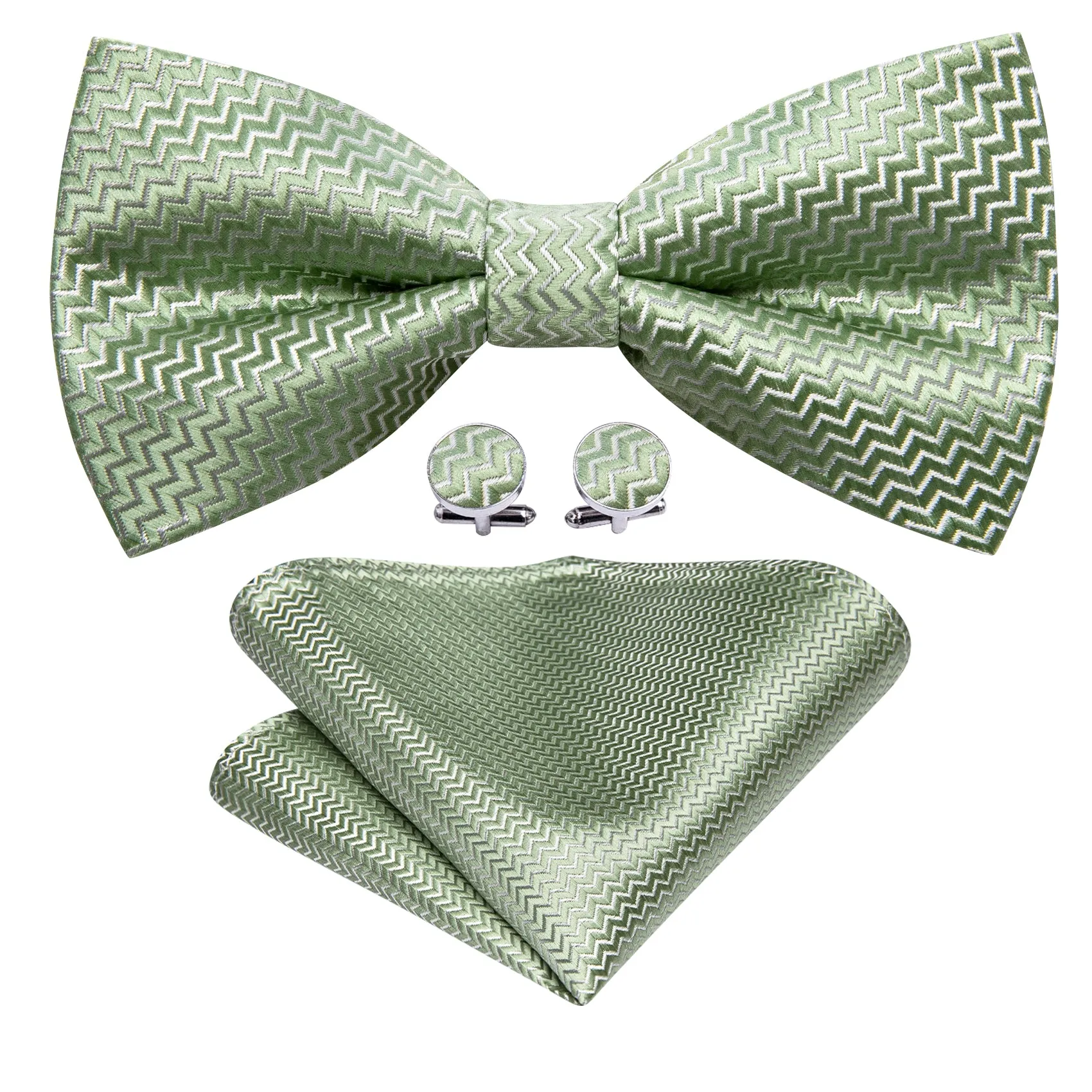 Barry. Wang Sage Green Curve Silk Bow Tie Hanky Cufflinks Set sold by Barrywang