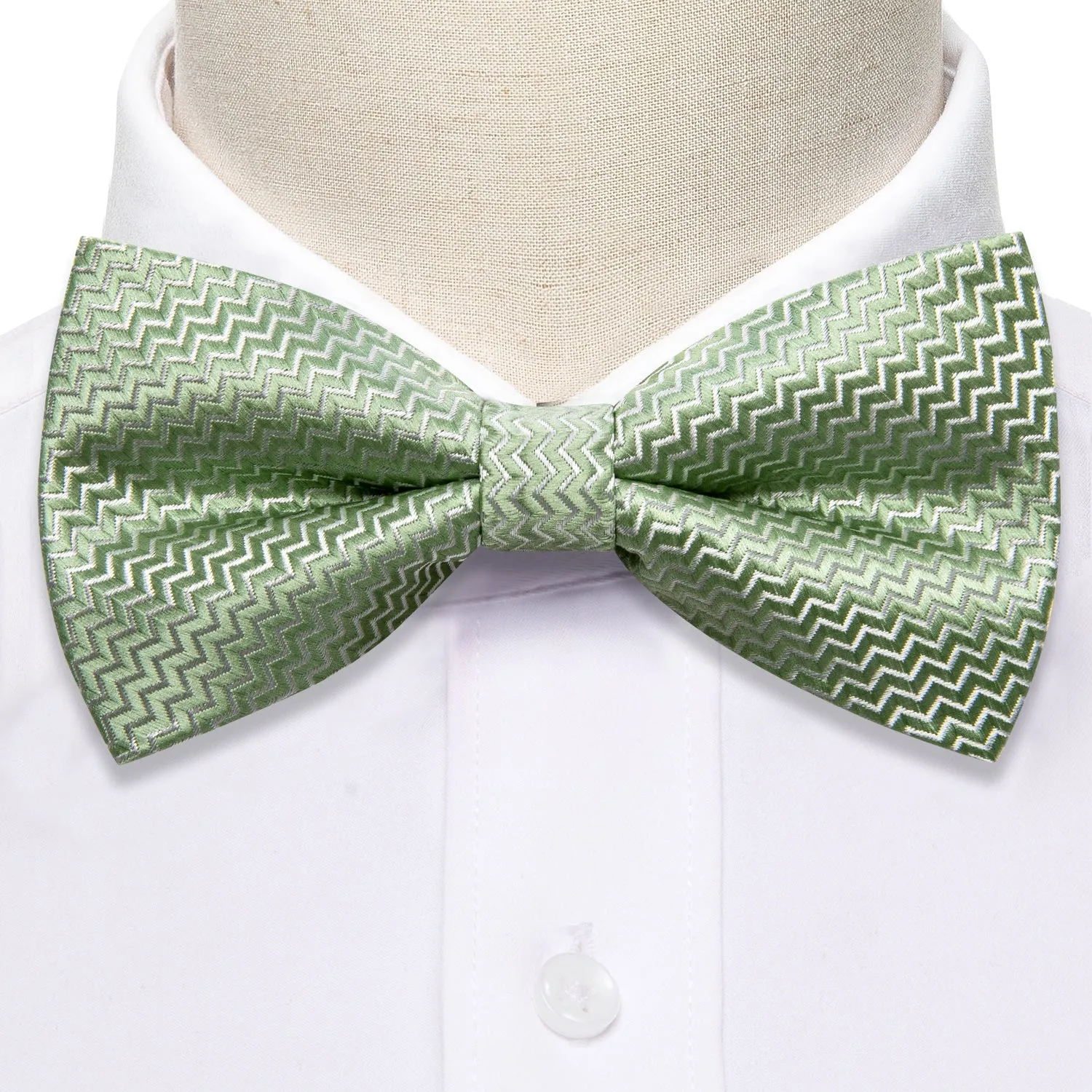 Barry. Wang Sage Green Curve Silk Bow Tie Hanky Cufflinks Set sold by Barrywang product image thumbnail 5