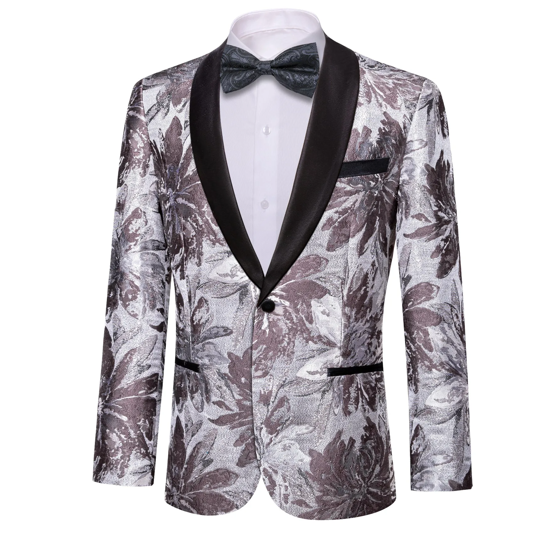 Barry. Wang Men's Dress Party White Brown Floral Suit Jacket Slim One Button Stylish Blazer sold by Barrywang product image thumbnail 2