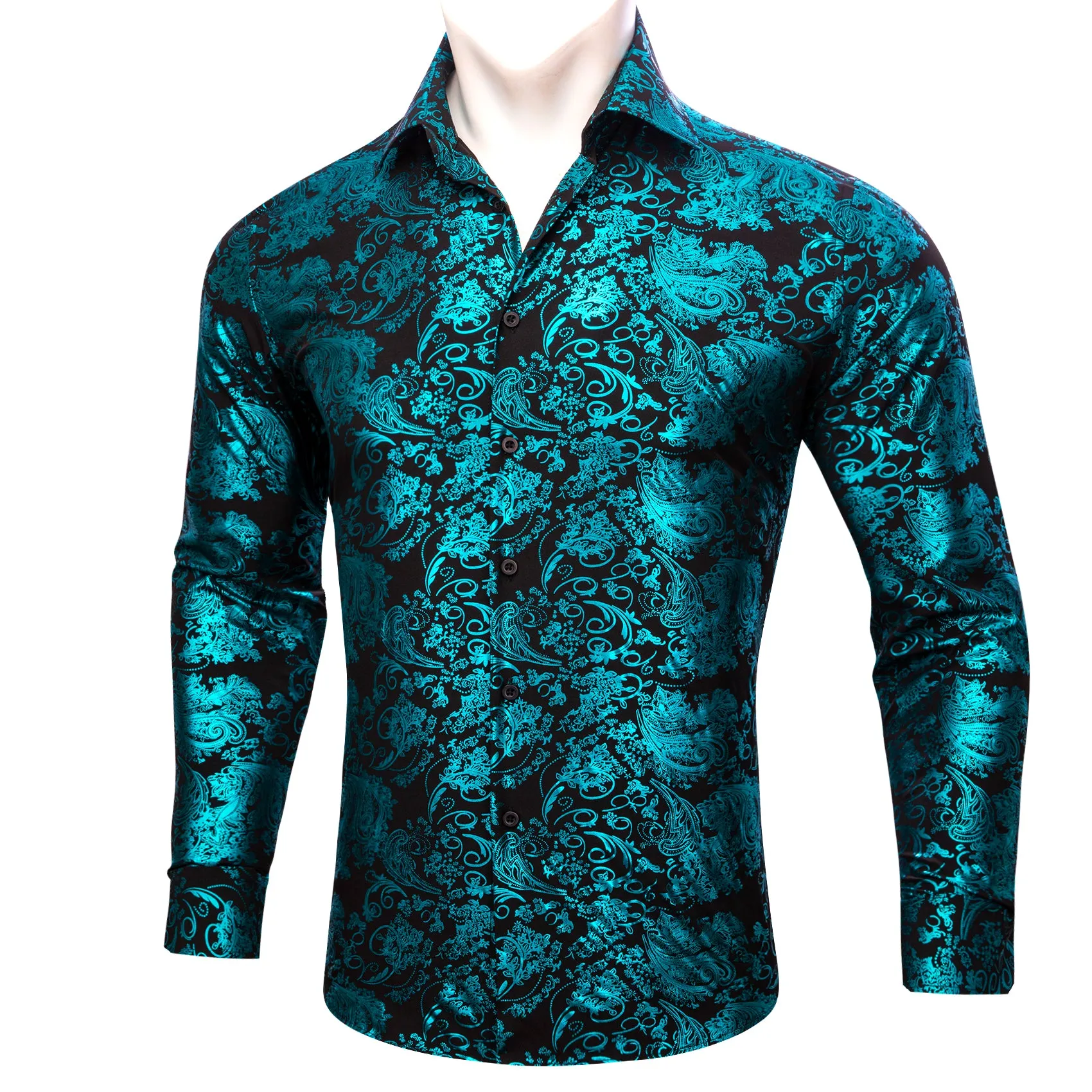 Barry. Wang Pale Blue Black Floral Silk Men's Shirt sold by Barrywang product image thumbnail 2