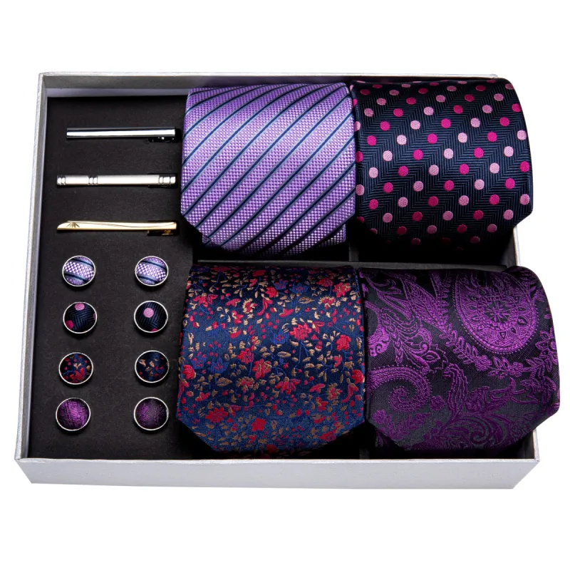 Barry. Wang Mens 4pcs Dark Purple Tie Hanky Cufflinks Clip Gift Box Set sold by Barrywang