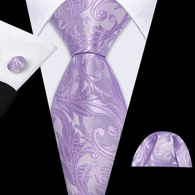 Light Purple Paisley Silk Tie Handkerchief Cufflinks Set sold by Barrywang