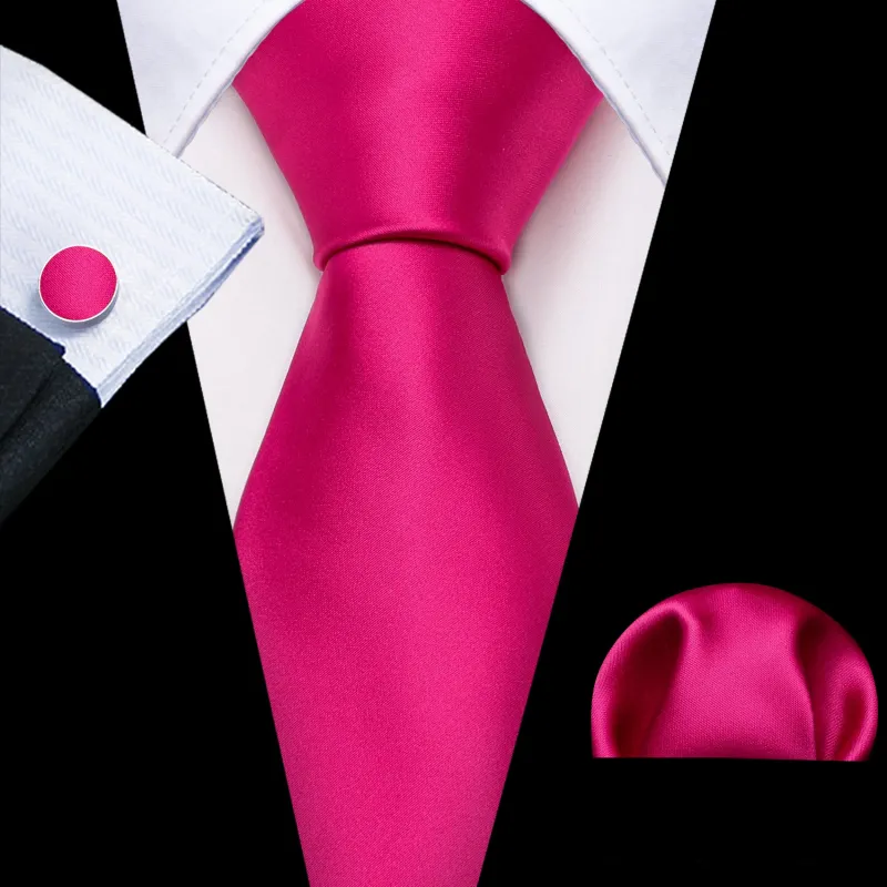 Barry. Wang Barbie Pink Solid Silk Tie Handkerchief Cufflinks Set For Men sold by Barrywang