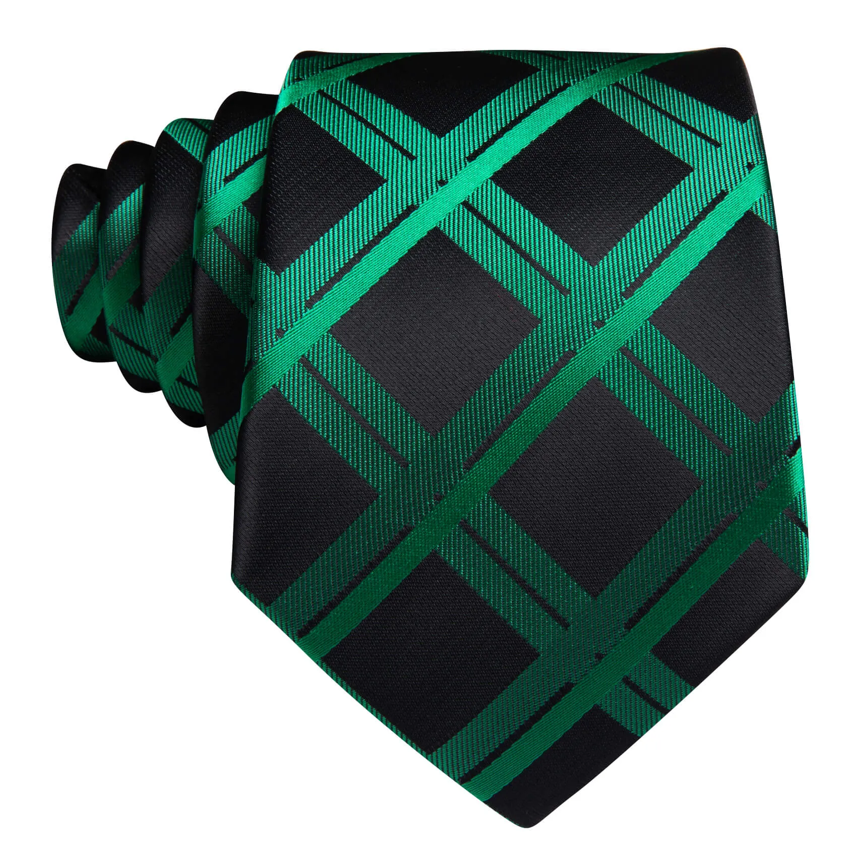 Barry Wang Plaid Tie Silk Black Emerald Green Men's Tie Pocket Square Cufflinks Set sold by Barrywang product image thumbnail 4